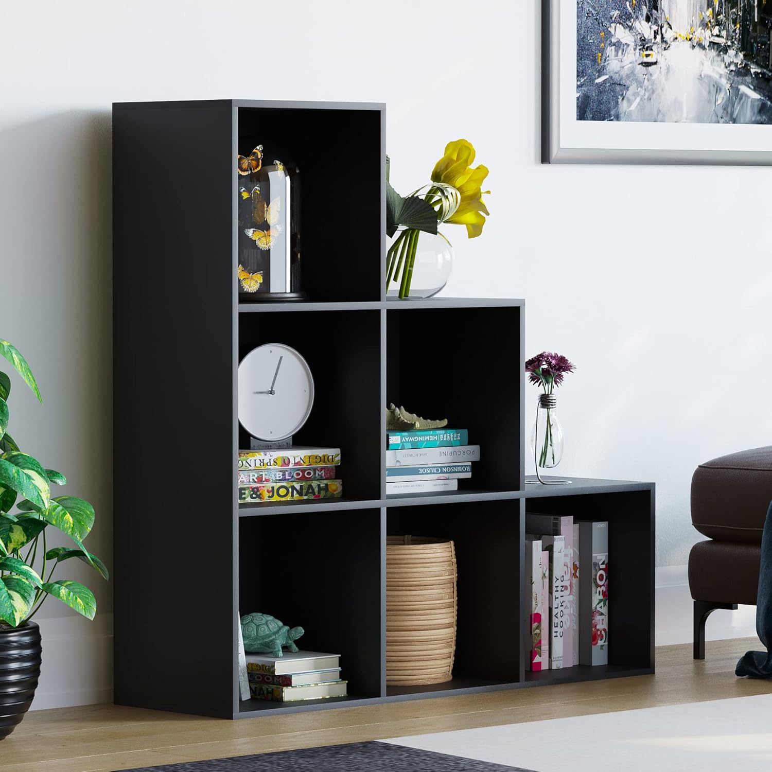 Vida Designs Durham - Libreria per scale, organizer per soggiorno (6 cubi, nero)