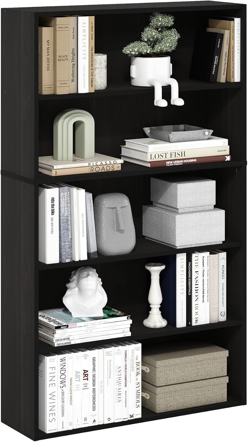 Furinno PASIR libreria, a 5 ripiani libreria, libreria con ripiano aperto, 23.9 x 80.0 x 133.9 cm, per soggiorno, camera da letto, ufficio domestico, Espresso