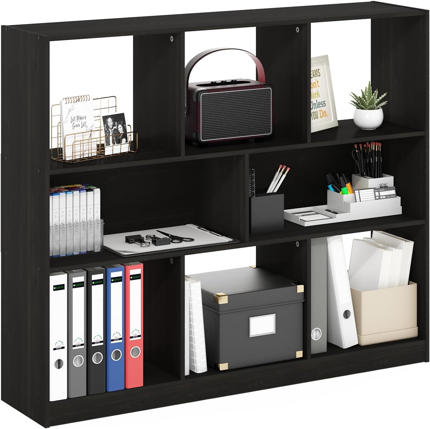Furinno DALY libreria, a 8 cubi libreria, libreria organizer orizzontale a cubi, 27.7 x 119.9 x 100.1 cm, per soggiorno, camera da letto, ufficio domestico, Espresso