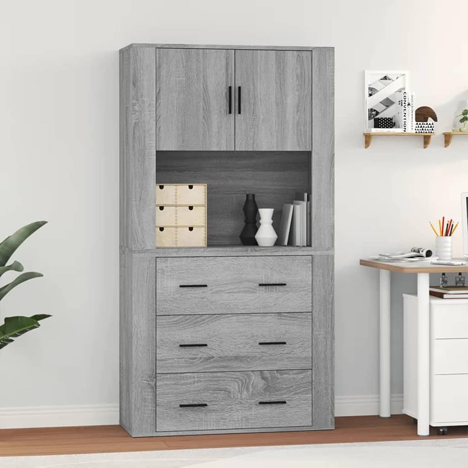 Scaffale a Scala, Libreria a 5 Ripiani, Scaffale Portaoggetti, per Living Room Bedroom Cucina Studio, Stile Industriale, Struttura in Acciaio, Marrone Rovere e Nero LLS045B50