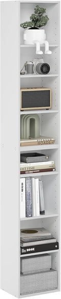 Libreria ad Albero a 9 Ripiani con Luce, Telecomando e Timer ¨C Scaffale Salvaspazio Verticale in Legno, Piccola Libreria per Libri, CD, per Cameretta, Living Room, Ufficio