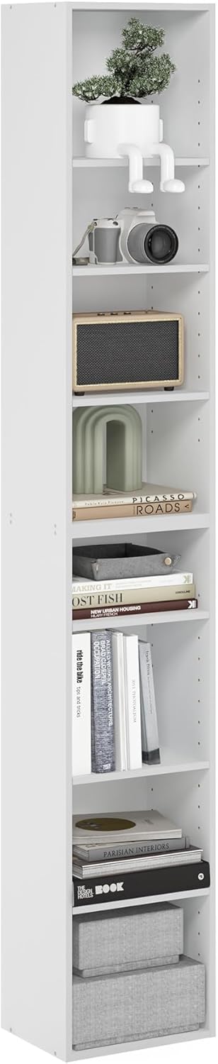 Libreria ad Albero a 9 Ripiani con Luce, Telecomando e Timer ¨C Scaffale Salvaspazio Verticale in Legno, Piccola Libreria per Libri, CD, per Cameretta, Living Room, Ufficio