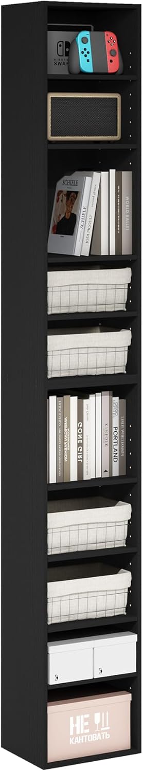 Libreria a Forma di Albero in Legno con Luce, Scaffale Autoportante a 6 Ripiani ad Angolo con Telecomando ¨C Libreria Salvaspazio per Libri, CD, per Living Room, Studio, Ufficio (Nero)