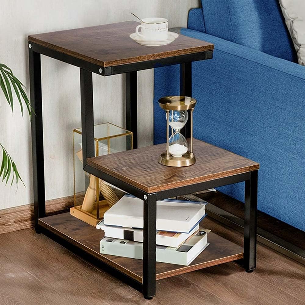 BAKAJI Libreria Bassa Scaffale 3 Ripiani in Metallo e Legno MDF Tavolino Caff¨¨ Laterale Divano Design Moderno Industriale Arredamento per Living Room Salotto Casa o Ufficio 60 x 60 x 35 cm