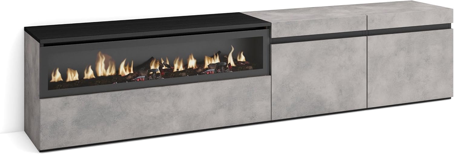 Mobile TV Living Room | Ampio spazio a disposizione | 150x57x35cm | Per TV fino a 65 | Camino elettrico | Design industriale | Modern Style | Cemento