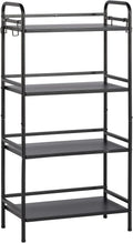 HDANI Libreria a 5 Ripiani in Metallo,Scaffale per Libri da Pavimento,Organizzatore Portaoggetti,con 4 ganci,er Bagno Living Room Bedroom Studio (Nero, 4 Livelli(60¡Á35¡Á126,5cm))