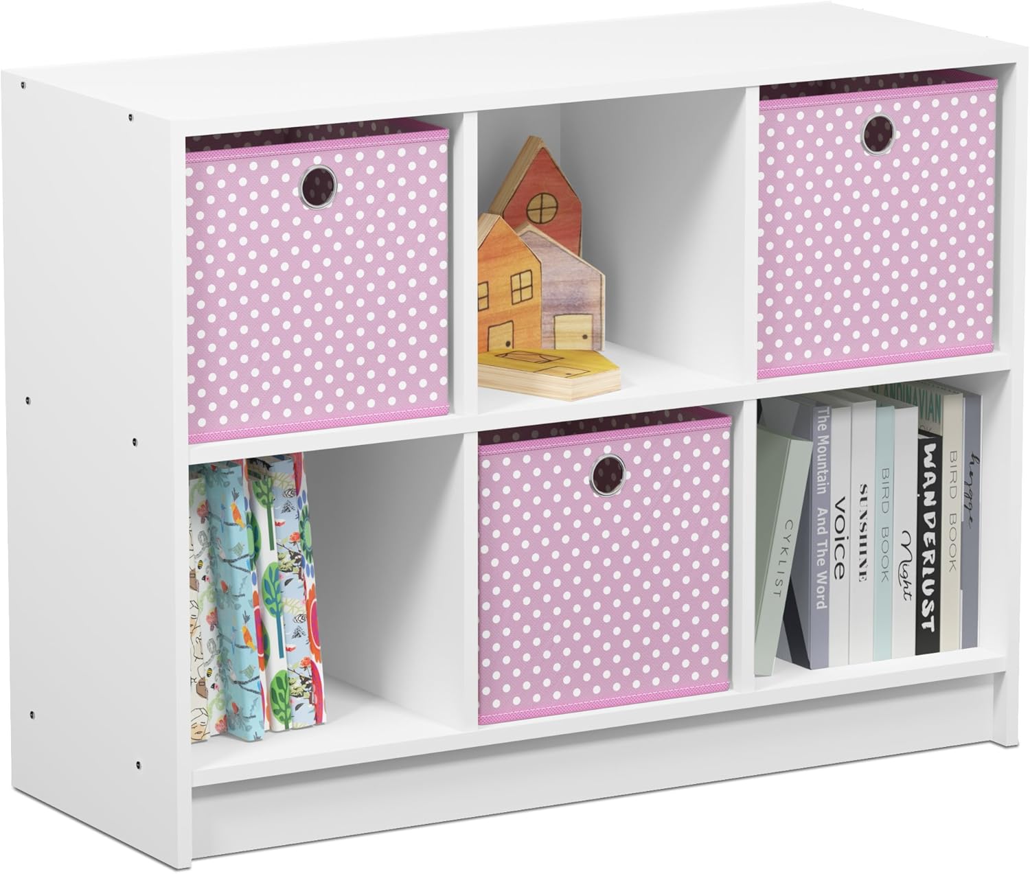 Furinno Libreria Basic 3 x 2 con Scomparti, Bianco / Rosa
