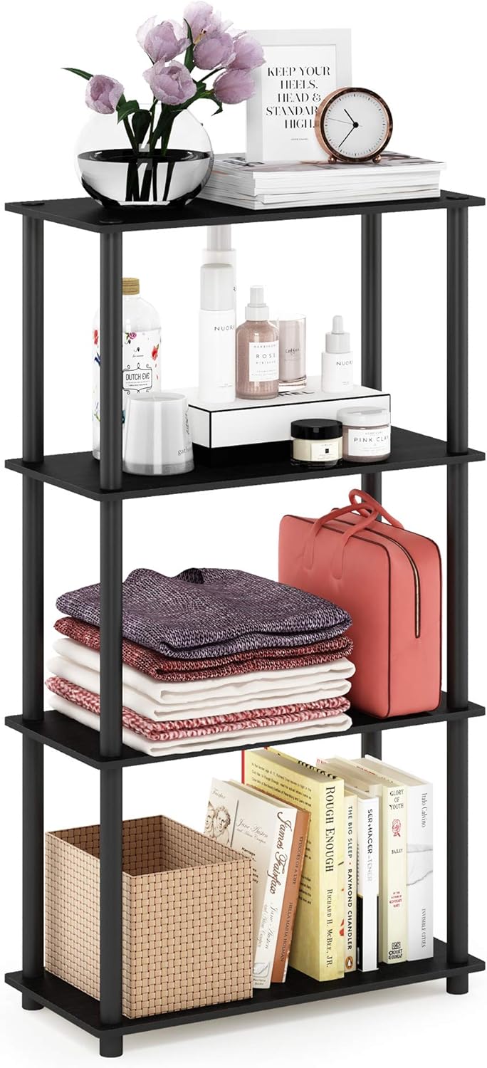 Furinno Turn-N-Tube Libreria a 4 Ripiani, Nero (Americano/Black), Taglia Unica