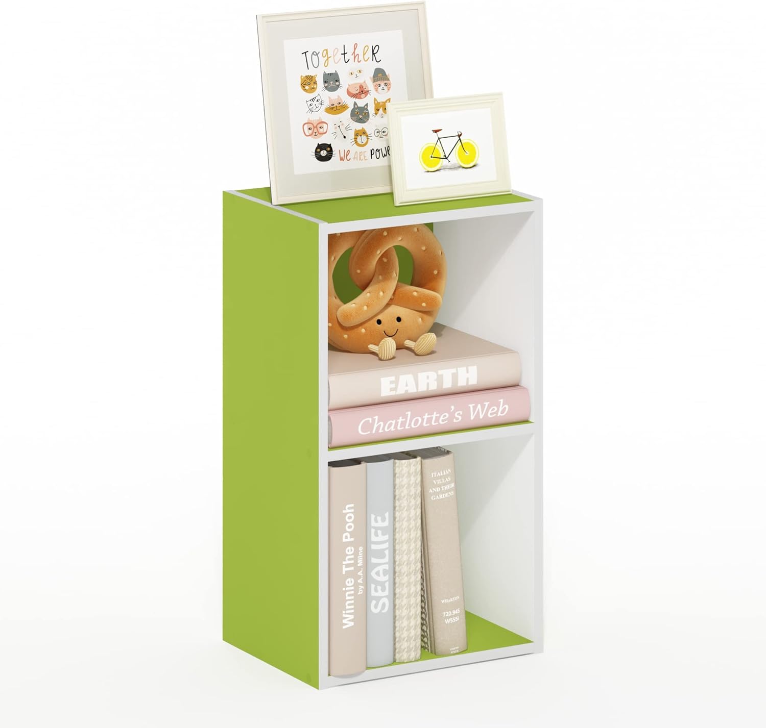 Furinno Pasir Libreria a 2 ripiani aperti, verde/bianco
