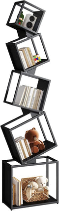 YMYNY Libreria a Cubi, Scaffale in Metallo con 5 Livelli, Alto 180 cm, Libri moderni verticali, Scaffale Portaoggetti Aperto, Geometrico, per Living Room, Bedroom, Studio, Nero HBC007B
