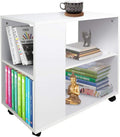 BAKAJI Libreria Bassa Scaffale 5 Ripiani con Ruote in Legno Antigraffio con strato Melaminico Tavolino Laterale Divano Design Moderno per Living Room Salotto Casa o Ufficio (Bianco)