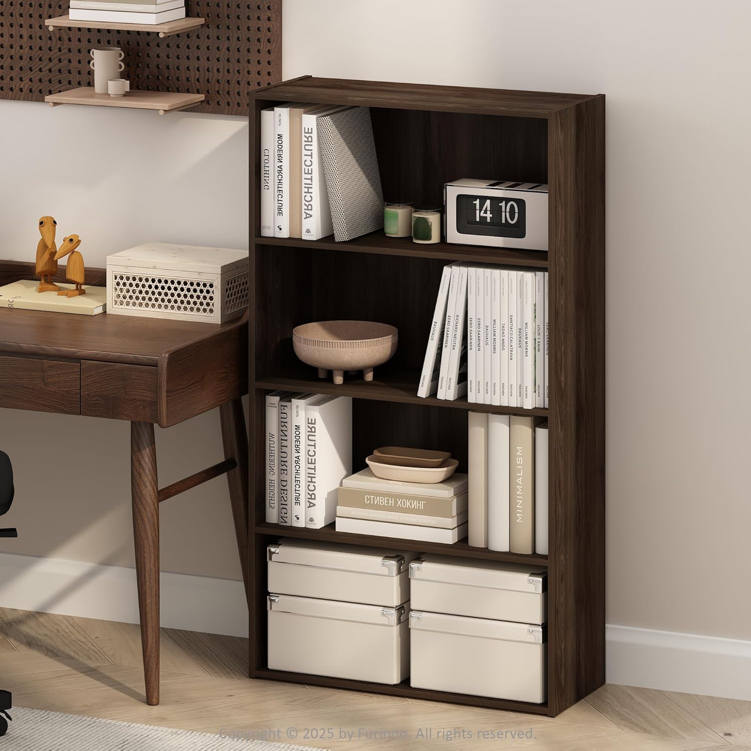 Furinno SIMPLE Libreria 4 Ripiani, Libreria Con Ripiano Aperto, Per Living Room, Camera Da Letto, Office, Noce Columbia