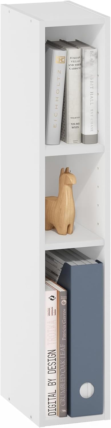 Furinno Fulda libreria salvaspazio a 3 ripiani, larghezza 15 cm, bianco