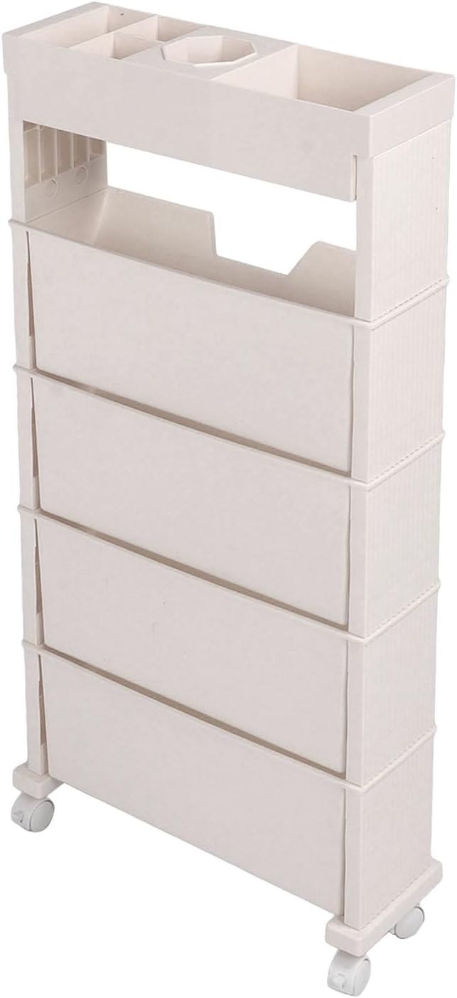 Libreria Mobile, Libreria Mobile a 5 Livelli, Libreria Mobile a Grande capacit¨¤ Libreria Mobile, Librerie con Ruote per Bambini Studenti Studente (Beige)