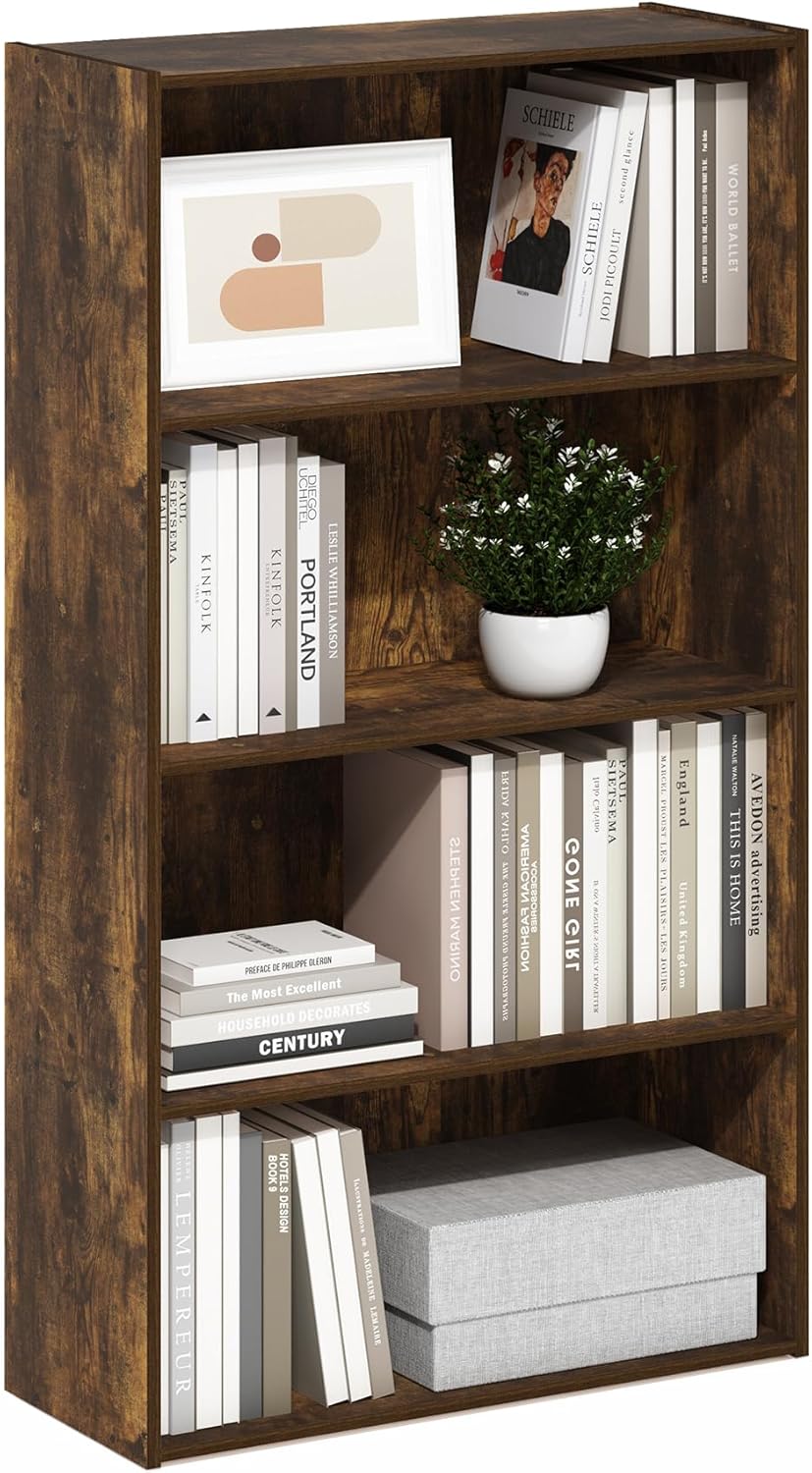 Furinno PASIR Libreria 4 Ripiani, Libreria Con Ripiano Aperto, Per Living Room, Camera Da Letto, Office, Pino Ambrato