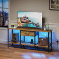 Mobile TV con Presa, Supporto TV con Illuminazione a LED, Cassetto in Tessuto e Ripiani Aperti, 120 x 30 x 51 cm Mobile TV per TV fino a 55¡å per Living Room e Bedroom, Marrone Rustico