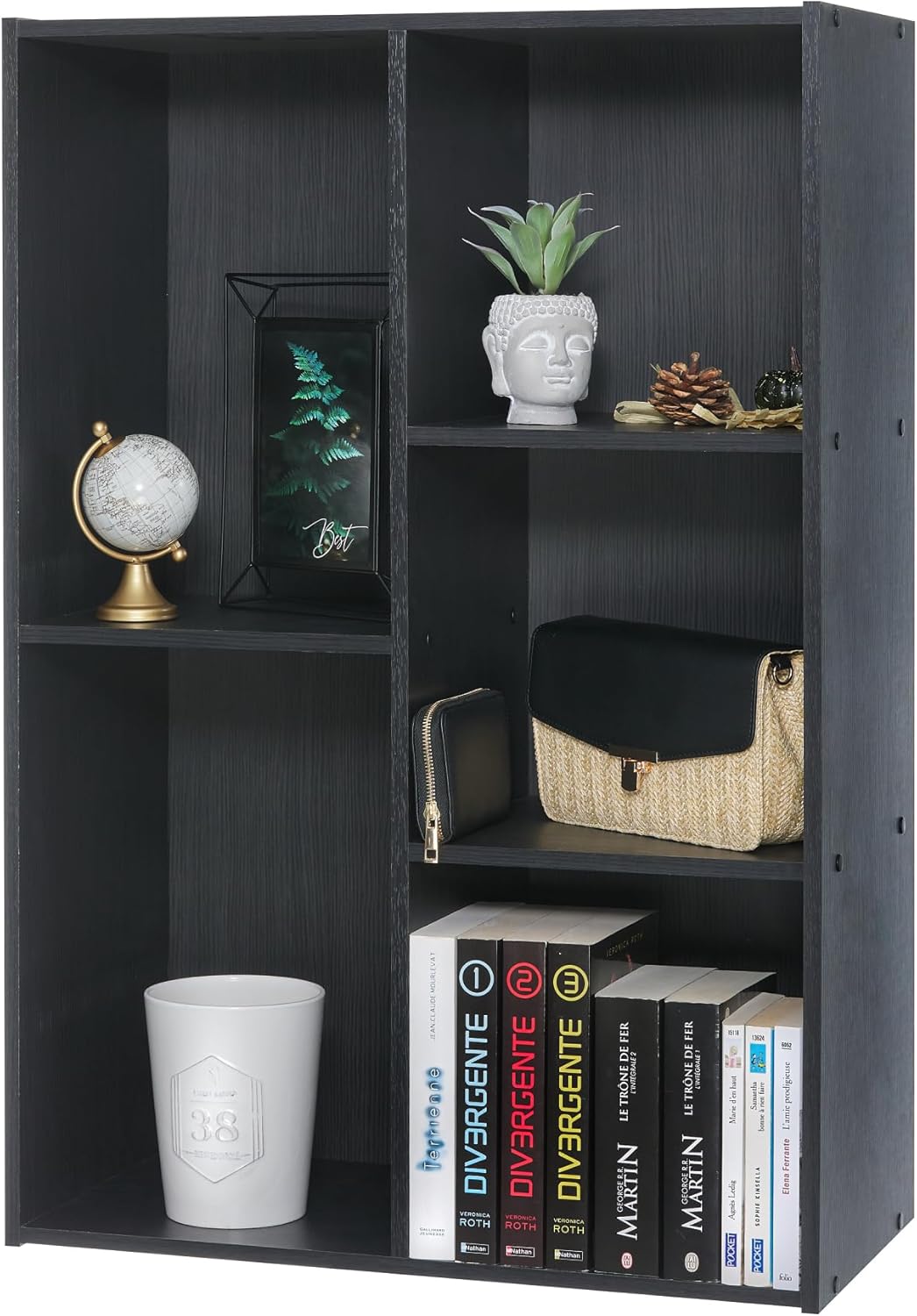 Iris Ohyama Mobile, librerie larghe 60 cm, Scaffale Angolare da Parete in Legno, 5 Livelli, Nero, Polivalente, Modulare, Aperto, Per Living Room, Ufficio, Libri, Decorazioni, Montaggio Facile, CX-23C