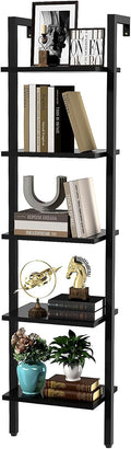 YMYNY Libreria, Scaffale a Scala, Contro Parete a 5 Ripiani, Scaffali Aperti per Casaper, Living Room, Ufficio, Cucina, Bedroom, 40 x 30 x 178CM, Industriale, Nero HBC015B