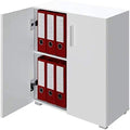 BAKAJI Mobile Madia con Doppia Anta e 2 Ripiani Interni Mobiletto Portadocumenti Armadio Multiuso per Ufficio, Cucina o Bagno, Credenza Design Moderno Legno MDF Dimensione 77 x 31 x 60 cm (Bianco)