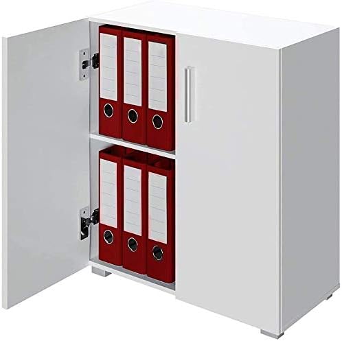 BAKAJI Mobile Madia con Doppia Anta e 2 Ripiani Interni Mobiletto Portadocumenti Armadio Multiuso per Ufficio, Cucina o Bagno, Credenza Design Moderno Legno MDF Dimensione 77 x 31 x 60 cm (Bianco)