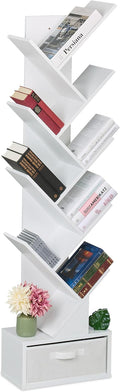 Relaxdays Scaffale Libreria, Mobile Stretto da Terra con 9 Ripiani ad Albero per Libri, CD e Dvd, 146x38x22 cm, Bianco