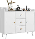 HOMCOM Credenza da soggiorno moderna credenza da cucina con 2 ante 3 cassetti e gambe in legno di pino per sala da pranzo, corridoio, camera da letto, 90 x 32 x 80 cm, bianco